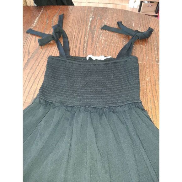 XS Susana Monaco Black Smocked Bodice Shirred Tie Shoulder Mini Summer Sundress - Picture 6 of 8